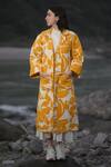 Buy_Raas Life_Yellow Cotton Embroidery Collared Peedi Ben Kantha Jacket _at_Aza_Fashions