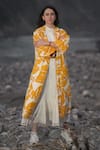 Raas Life_Yellow Cotton Embroidery Collared Peedi Ben Kantha Jacket _at_Aza_Fashions