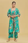Buy_Adara Khan_Blue Muslin Embroidered Bead Round Hand Brush Pattern Jacket Pant Set_at_Aza_Fashions