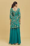 Shop_Samyukta Singhania_Green Kurta And Sharara Muslin Embroidered Bead V Floral Pattern Peplum Set _at_Aza_Fashions