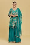 Buy_Samyukta Singhania_Green Kurta And Sharara Muslin Embroidered Bead V Floral Pattern Peplum Set _Online_at_Aza_Fashions