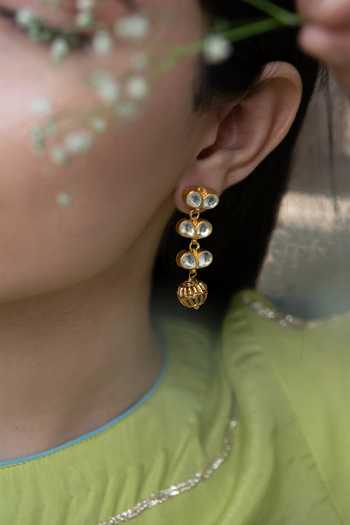 Do Taara_Gold Plated Stones Kundan Embellished Earrings _Online_at_Aza_Fashions