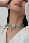 Buy_Do Taara_Green Natural Stones Embellished Choker Necklace _at_Aza_Fashions