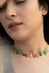 Shop_Do Taara_Multi Color Natural Stone Embellished Choker Necklace _Online_at_Aza_Fashions
