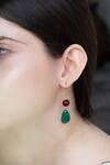 Buy_Do Taara_Green Pearls, Stones Natural Embellished Drop Earrings _at_Aza_Fashions