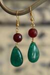 Shop_Do Taara_Green Pearls, Stones Natural Embellished Drop Earrings _at_Aza_Fashions