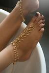 Do Taara_Gold Plated Kundan, Shell Pearls Claire Fleur And Embellished Anklets- Set Of 2_Online_at_Aza_Fashions