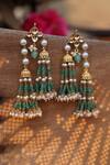 Shop_Do Taara_Green Pearls Onyx Stones Embellished Kundan Jhumka Earrings _at_Aza_Fashions