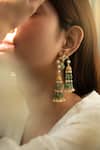 Do Taara_Green Pearls Onyx Stones Embellished Kundan Jhumka Earrings _Online_at_Aza_Fashions