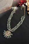 Shop_Do Taara_Green Natural Stones Ornate Bloom Kundan And Onyx Embellished Necklace _at_Aza_Fashions