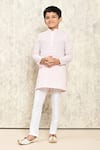 Buy_Petite Pomme_Pink Cotton Embroidery Floral Jaal Kurta _at_Aza_Fashions