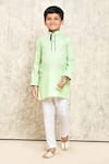 Buy_Samyukta Singhania_Green Cotton Self Pattern Geometric Work Pastel Kurta _at_Aza_Fashions