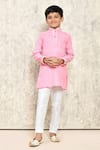 Buy_Samyukta Singhania_Pink Cotton Self Pattern Geometric Work Straight Kurta _at_Aza_Fashions