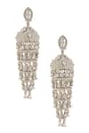 Shop_VIVINIA by Vidhi Mehra_White Zircon Diamond Embellished Tasselled Jhumkas _at_Aza_Fashions