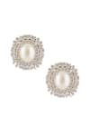 Shop_VIVINIA by Vidhi Mehra_White Zircon Diamond Pearl Embellished Stud Earrings_at_Aza_Fashions