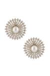 Shop_Vivinia By Vidhi Mehra_White Pearls, Zari Floral Zircon Diamond Embellished Stud Earrings _at_Aza_Fashions