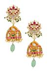 Shop_Vivinia By Vidhi Mehra_Multi Color Pearls, Piping, Stones Floral Kundan Studded Jhumkas _at_Aza_Fashions