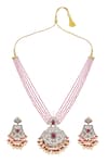 Shop Vivinia By Vidhi Mehra Pink Diamonds, Stones Kundan Embellished Pendant Necklace Set at Aza Fashions Shop_Vivinia By Vidhi Mehra_Pink Diamonds, Stones Kundan Embellished Pendant Necklace Set _at_Aza_Fashions