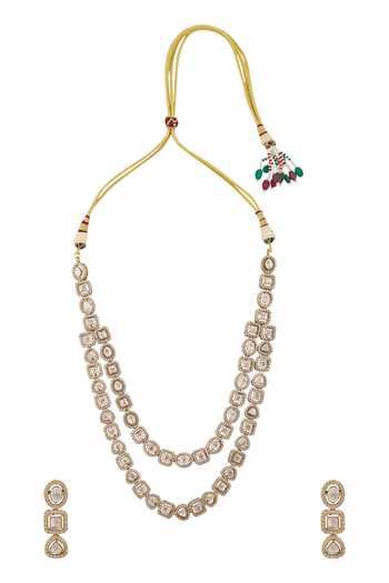 Shop_Vivinia By Vidhi Mehra_Gold Plated Crystals, Diamonds Kundan Layered Necklace Set _at_Aza_Fashions