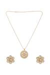 Shop_Vivinia By Vidhi Mehra_Gold Plated Stones Floral Kundan Pendant Necklace Set _at_Aza_Fashions