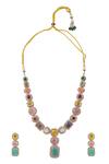 Shop_Vivinia By Vidhi Mehra_Multi Color Beads, Zari Big Zircon Diamond Long Necklace Set _at_Aza_Fashions
