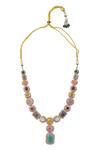 Buy_Vivinia By Vidhi Mehra_Multi Color Beads, Zari Big Zircon Diamond Long Necklace Set _Online_at_Aza_Fashions
