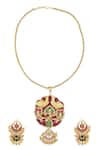 Shop_Vivinia By Vidhi Mehra_Green Crystals, Stones Fish Pendant Kundan Necklace Set _at_Aza_Fashions