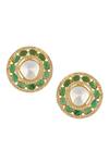 Shop_Vivinia By Vidhi Mehra_Green Stones Embellished Circular Stud Earrings _at_Aza_Fashions