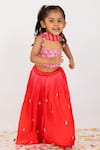 Ease_Red Top And Lehenga Satin Organza Embroidery Cutdana Leaf Butti Set _Online_at_Aza_Fashions