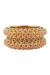 Shop_Vivinia By Vidhi Mehra_Multi Color Pearls, Stones Floral Butti Kundan Embellished Bangles- Set Of 2 _at_Aza_Fashions