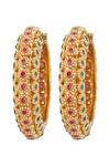 Shop_Vivinia By Vidhi Mehra_Multi Color Pearls, Stones Floral Butti Kundan Embellished Bangles- Set Of 2 _Online_at_Aza_Fashions
