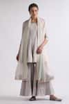 Buy_Roohbyridhimaa_Gray Cotton, Silk Organza Lace, Gota Patti Embroidered Ash Grey Anarkali Set _at_Aza_Fashions