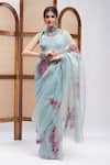 Buy_RoohbyRidhimaa_Blue Pure Silk Organza Pardarshi Saree With Unstitched Blouse Piece_at_Aza_Fashions