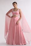 Buy_Roohbyridhimaa_Pink Viscose, Crepe Mirrors, Qurbat Bandhej Pattern Panelled Lehenga Set _at_Aza_Fashions