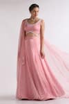 Buy_Roohbyridhimaa_Pink Viscose, Crepe Mirrors, Qurbat Bandhej Pattern Panelled Lehenga Set _Online_at_Aza_Fashions