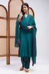 Buy_Roohbyridhimaa_Green Organza, Silk, Cotton Embroidery V-neck Resham Placement Kurta Set _Online_at_Aza_Fashions