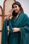 Shop_Roohbyridhimaa_Green Organza, Silk, Cotton Embroidery V-neck Resham Placement Kurta Set _Online_at_Aza_Fashions