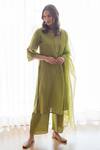 Buy_Roohbyridhimaa_Green Organza, Cotton Embroidery, Zari Round Neck Sahiba Kurta Set _at_Aza_Fashions