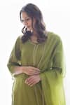 Shop_Roohbyridhimaa_Green Organza, Cotton Embroidery, Zari Round Neck Sahiba Kurta Set _at_Aza_Fashions