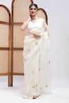 Buy_RoohbyRidhimaa_Off White Pure Silk Organza Shwet Saree With Unstitched Blouse Piece _at_Aza_Fashions