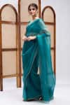 RoohbyRidhimaa_Blue Pure Silk Organza Embroidered Sultaan Saree With Unstitched Blouse Piece _Online_at_Aza_Fashions