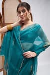 Buy_RoohbyRidhimaa_Blue Pure Silk Organza Embroidered Sultaan Saree With Unstitched Blouse Piece _Online_at_Aza_Fashions