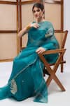 Shop_RoohbyRidhimaa_Blue Pure Silk Organza Embroidered Sultaan Saree With Unstitched Blouse Piece _Online_at_Aza_Fashions