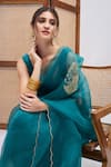 RoohbyRidhimaa_Blue Pure Silk Organza Embroidered Sultaan Saree With Unstitched Blouse Piece _at_Aza_Fashions