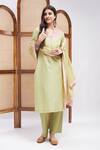 Buy_Roohbyridhimaa_Green Organza, Cotton, Embroidery Collared Amal Neckline Kurta Set _at_Aza_Fashions