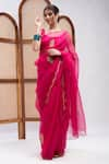 Buy_RoohbyRidhimaa_Fuchsia Pure Silk Organza Gulaabo Border Saree With Unstitched Blouse Piece _at_Aza_Fashions