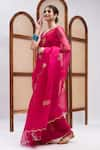 RoohbyRidhimaa_Fuchsia Pure Silk Organza Gulaabo Border Saree With Unstitched Blouse Piece _Online_at_Aza_Fashions