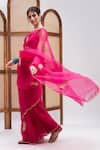 Shop_RoohbyRidhimaa_Fuchsia Pure Silk Organza Gulaabo Border Saree With Unstitched Blouse Piece _Online_at_Aza_Fashions