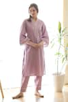 Buy_RoohbyRidhimaa_Purple Luxurious Pure Cotton Printed Stripe Mandarin Hayat Kurta And Pant Set _at_Aza_Fashions