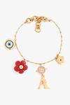 Buy_Outhouse_Gold Plated Crystals, Stones Bisou Love Embellished Initial Link Bracelet _at_Aza_Fashions